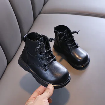 Обувки от естествена Кожа за момичета, Зимни Детски Обувки от телешка кожа, Детски Мотоциклетни военни Обувки, Детски Зимни Обувки за Момчета, Размер 21-37