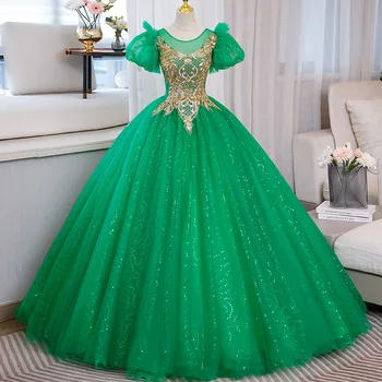 100% истинско зелено блестящо средновековно рокля с ръкави-мехурчета, рокля от Епохата на Възраждането, рокля на принцеса Сиси, Cosplay, Викторианската/Marie Belle Топка