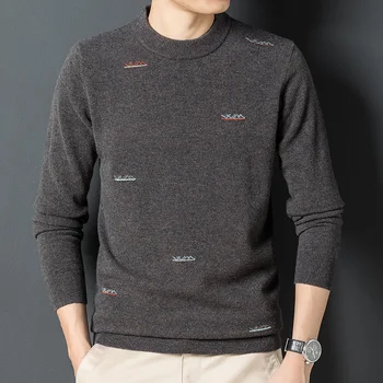 мъжки бизнес пуловер с кръгло деколте 2023, зимата топъл пуловер, пуловер, трикотажная долната риза.