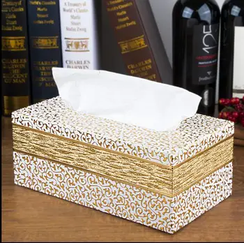 луксозна кутия тъкан правоъгълник изкуствена кожа скоростна кутия за салфетки салфетки притежателя тъкан калъф за декорация на дома 421A